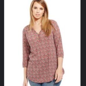 Lucky Brand Cranberry Printed V Neck Top
